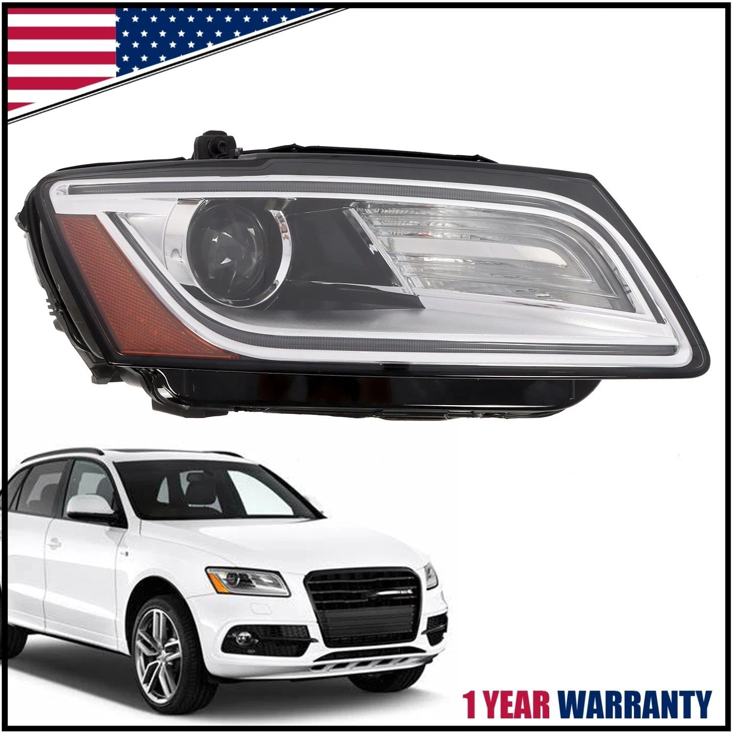 HID Xenon Projector Headlight Right Side for Audi Q5 (2013–2017) LED DRL