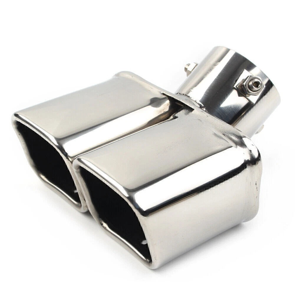 Universal Silver Dual Exhaust Pipe Tail Muffler Tip Square