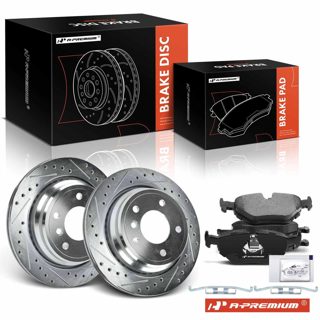 Set of 2 Rear Drilled Brake Rotors & Pads for BMW 525i 528i (2001–2003)