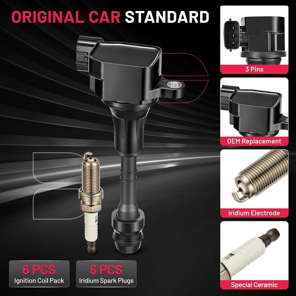Set of 6 Ignition Coil Pack UF401 & Spark Plugs for Nissan Frontier 4.0L (2005–2019)