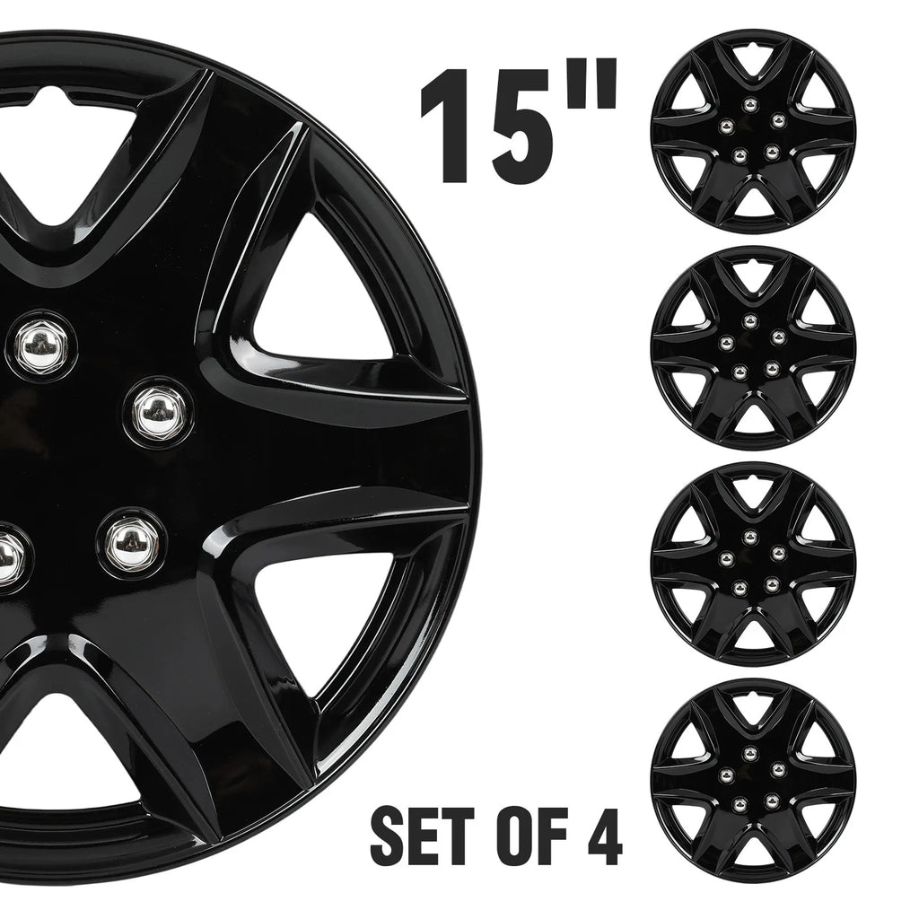 Set of 4 Black Wheel Hub Caps for R15 Tire 4 Lug Wheel