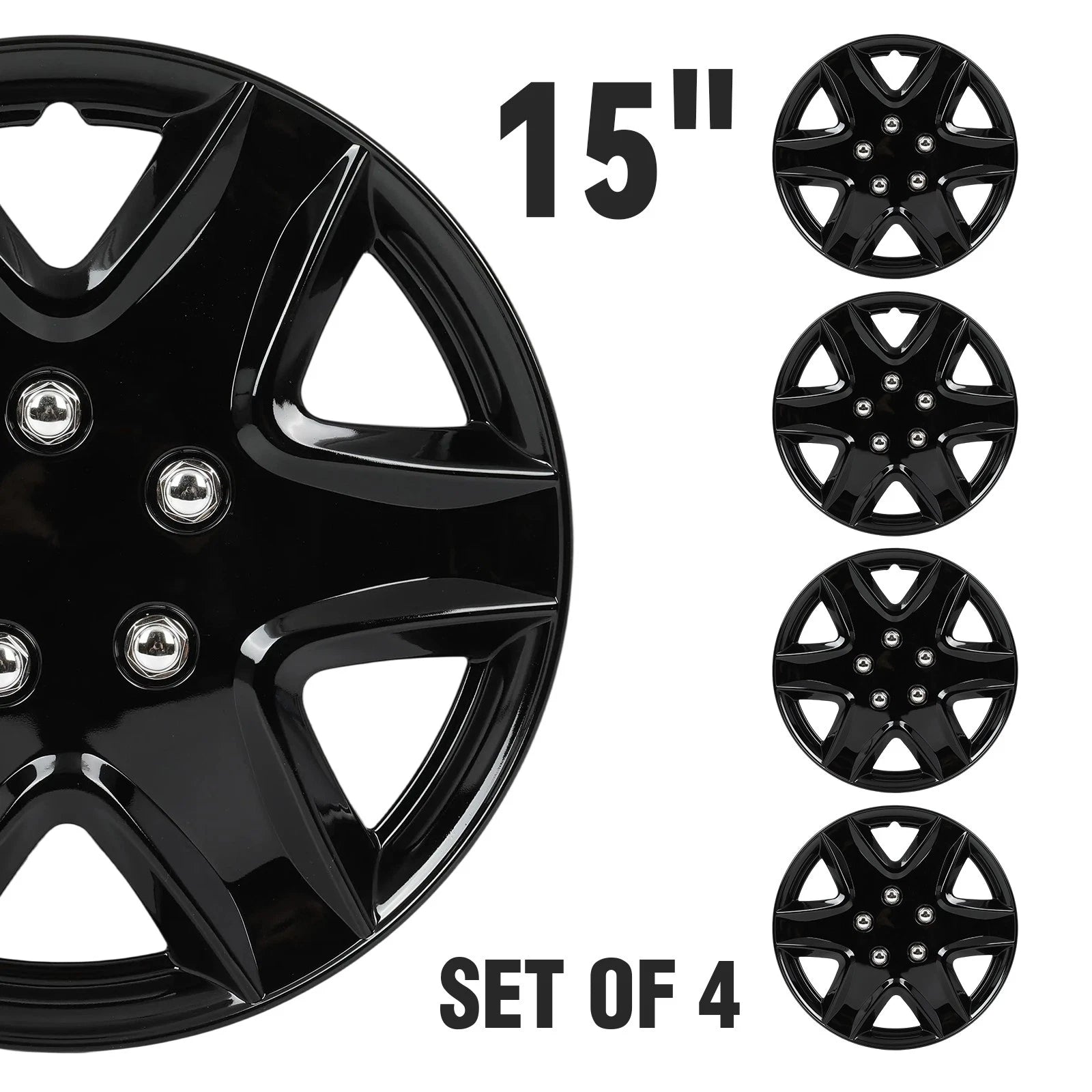Set of 4 Black Wheel Hub Caps for R15 Tire 4 Lug Wheel