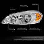 Chrome/Amber Reflector Halogen Headlights for Chevrolet Impala Monte Carlo (2006–2016)