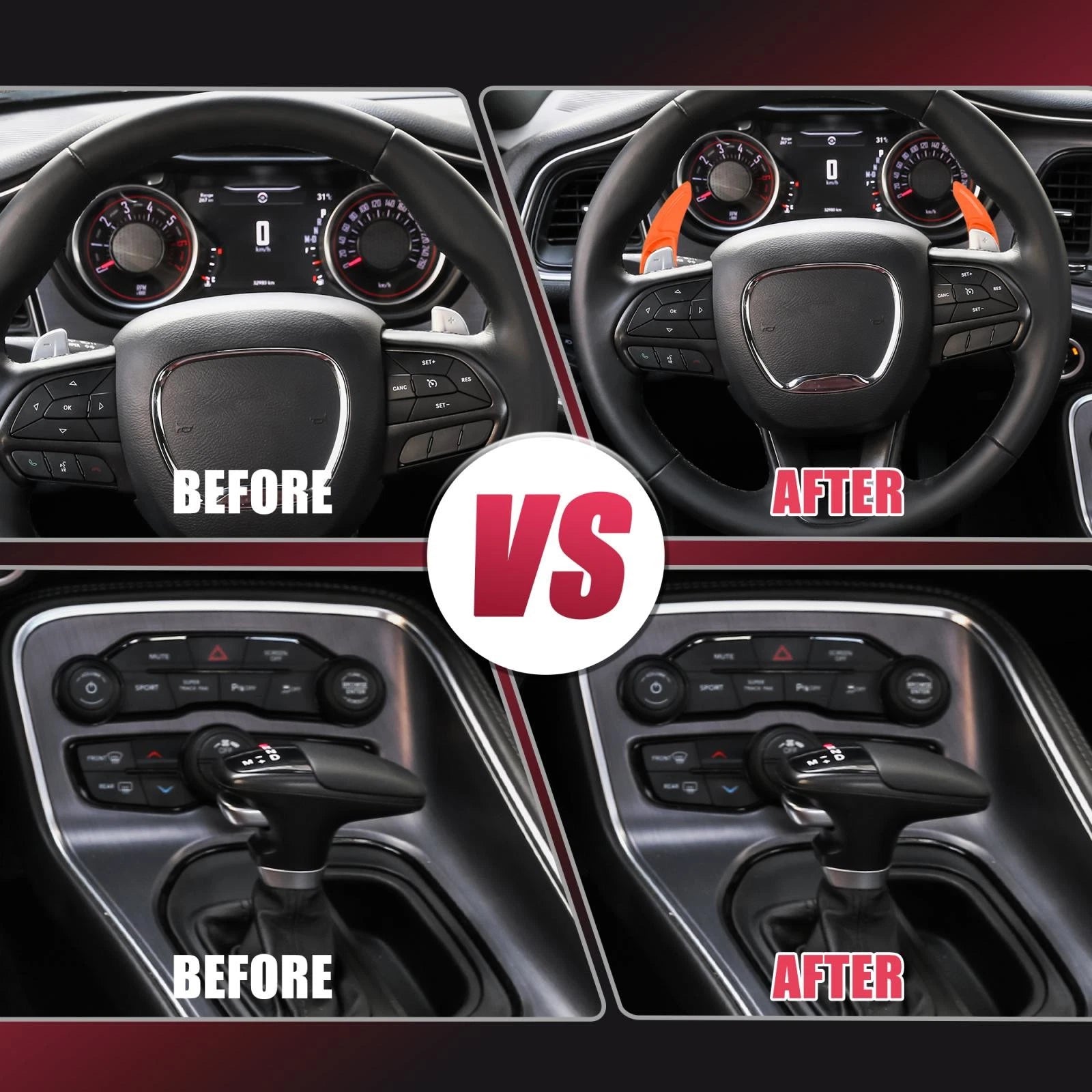 Pair Orange Steering Wheel Paddle Shifter Cover for Dodge Charger Challenger (2015–2023) 745065577875