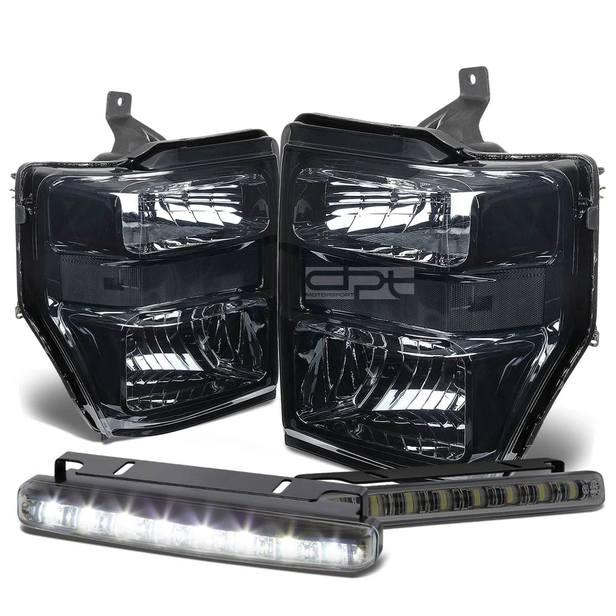 Smoked Clear Signal Head + Bumper + LED Fog Light Kit for Ford SuperDuty (2009–2010)