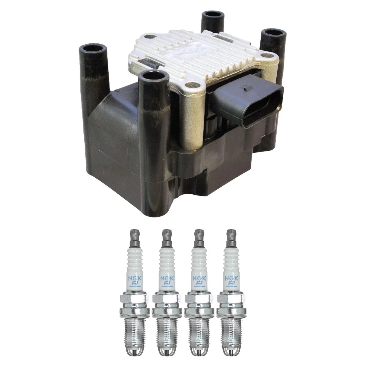 Set of 4 Bosch Ignition Coils & NGK Spark Plugs for VW W202 Beetle Golf Jetta