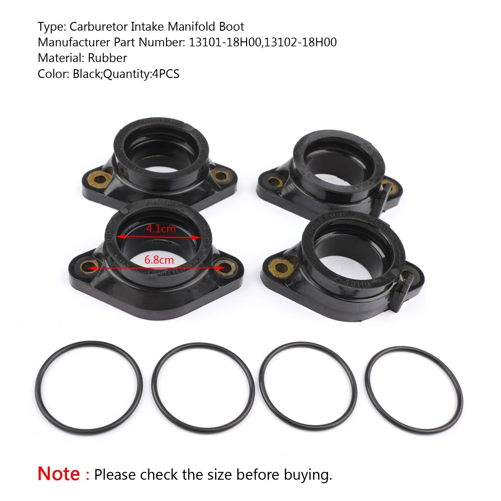 Set of 4 Carburetor Intake Manifold Boots for Suzuki GSF1250 Bandit (2007–2012)