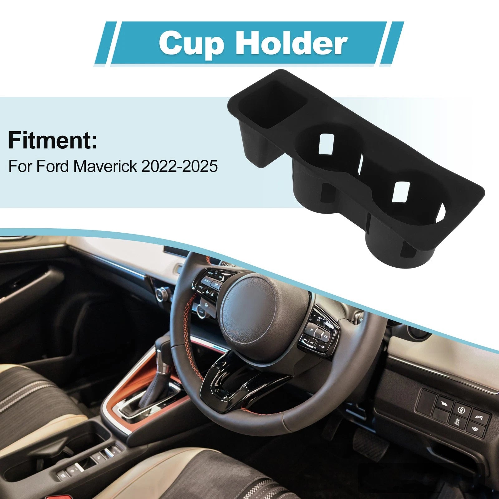 Center Console Cup Holder Organizer for Ford Maverick (2022–2025) TPE Black