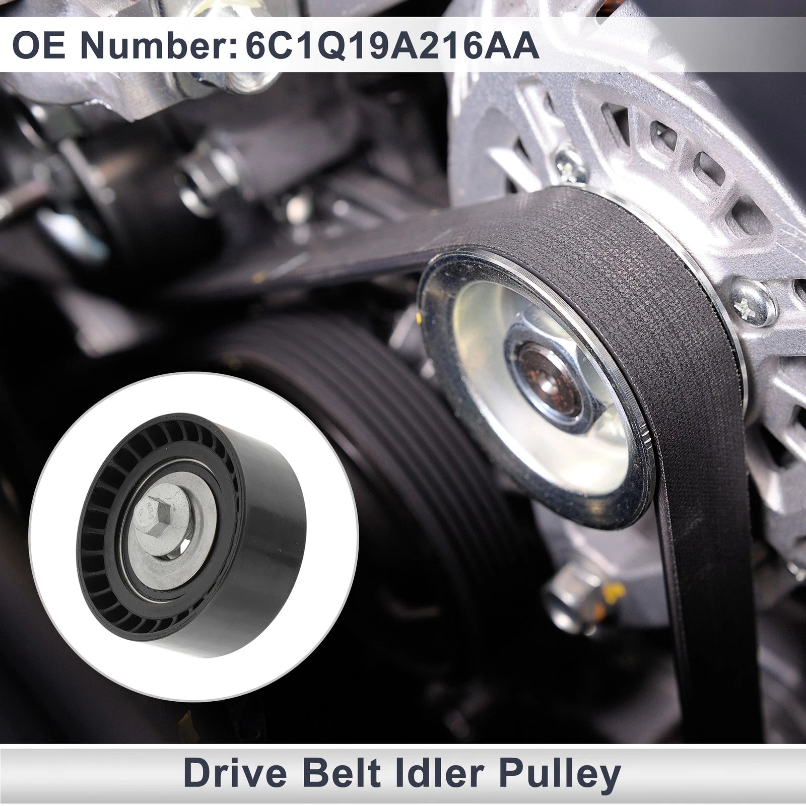 Drive Belt Idler Pulley for Ford Transit (2006–2014) No. 6C1Q19A216AA Black