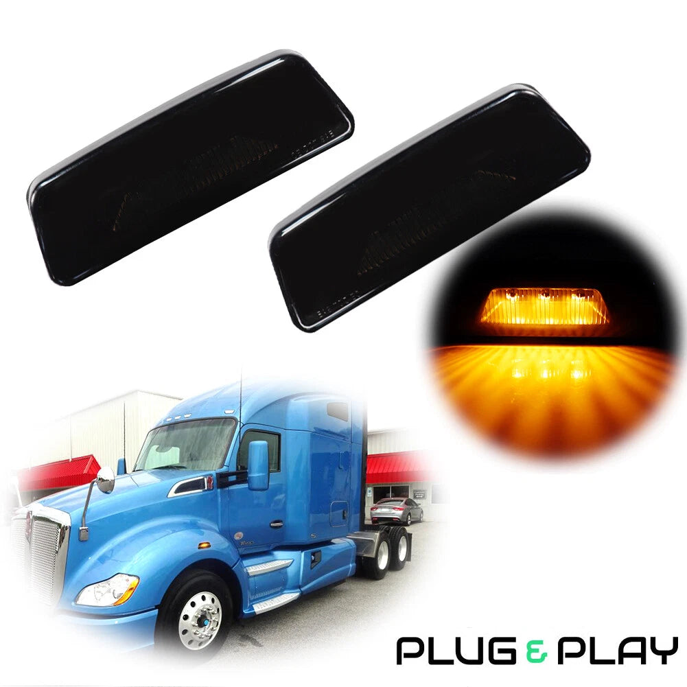 Smoked Lens Amber LED Side Marker Lights for Kenworth T680 T700 T880
