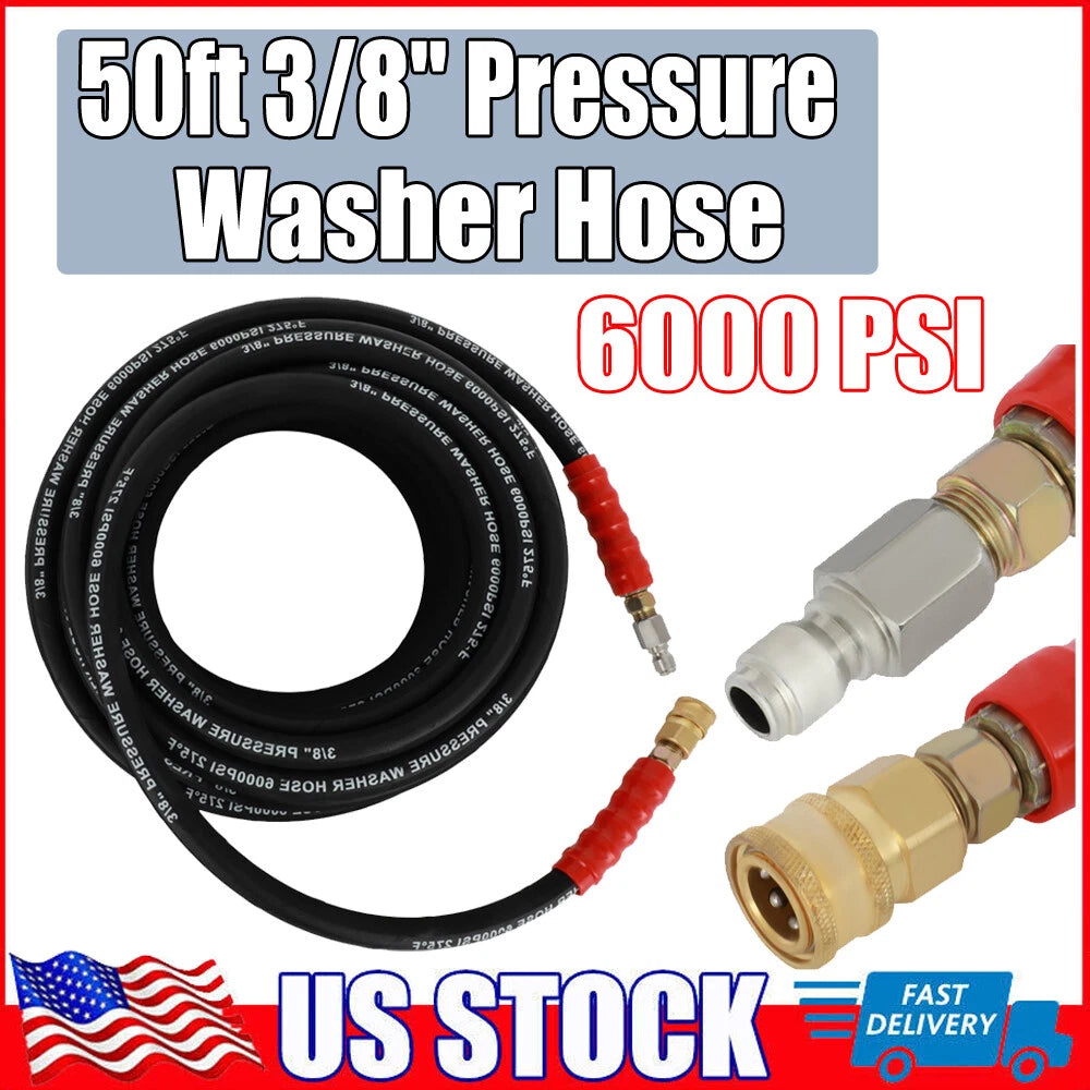 3/8" Hot Water Pressure Washer Hose 50ft 6000psi Non-Marking 2-Braid