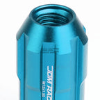 Set of 20 Open End M12x1.5 50mm Tall Sky Blue Aluminum Lug Nuts + Adapter