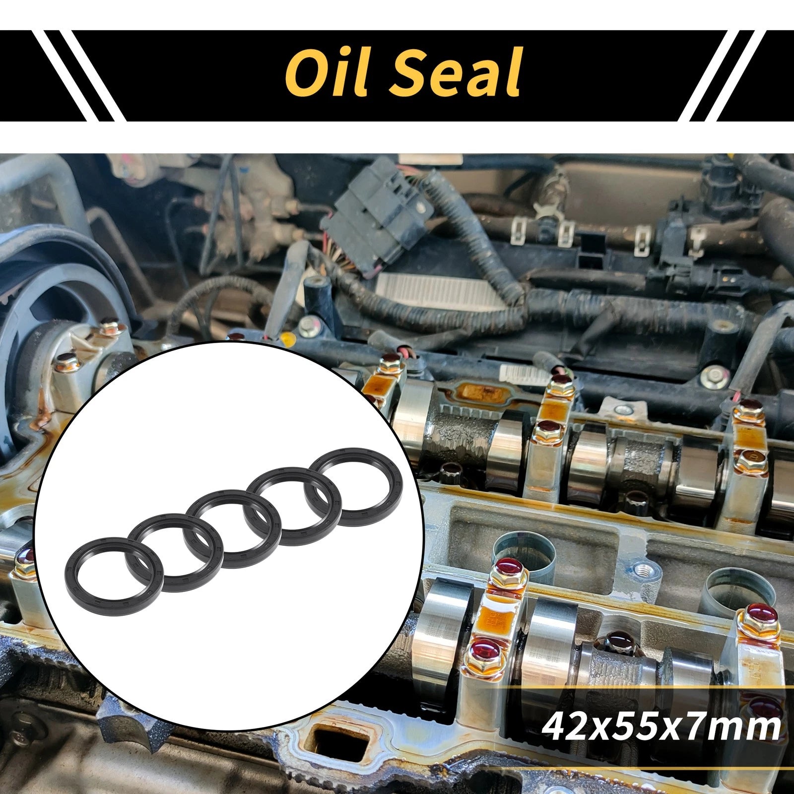 Set of 5 Oil Seal Ring 42x55x7mm NBR Rubber for Rotary Shaft