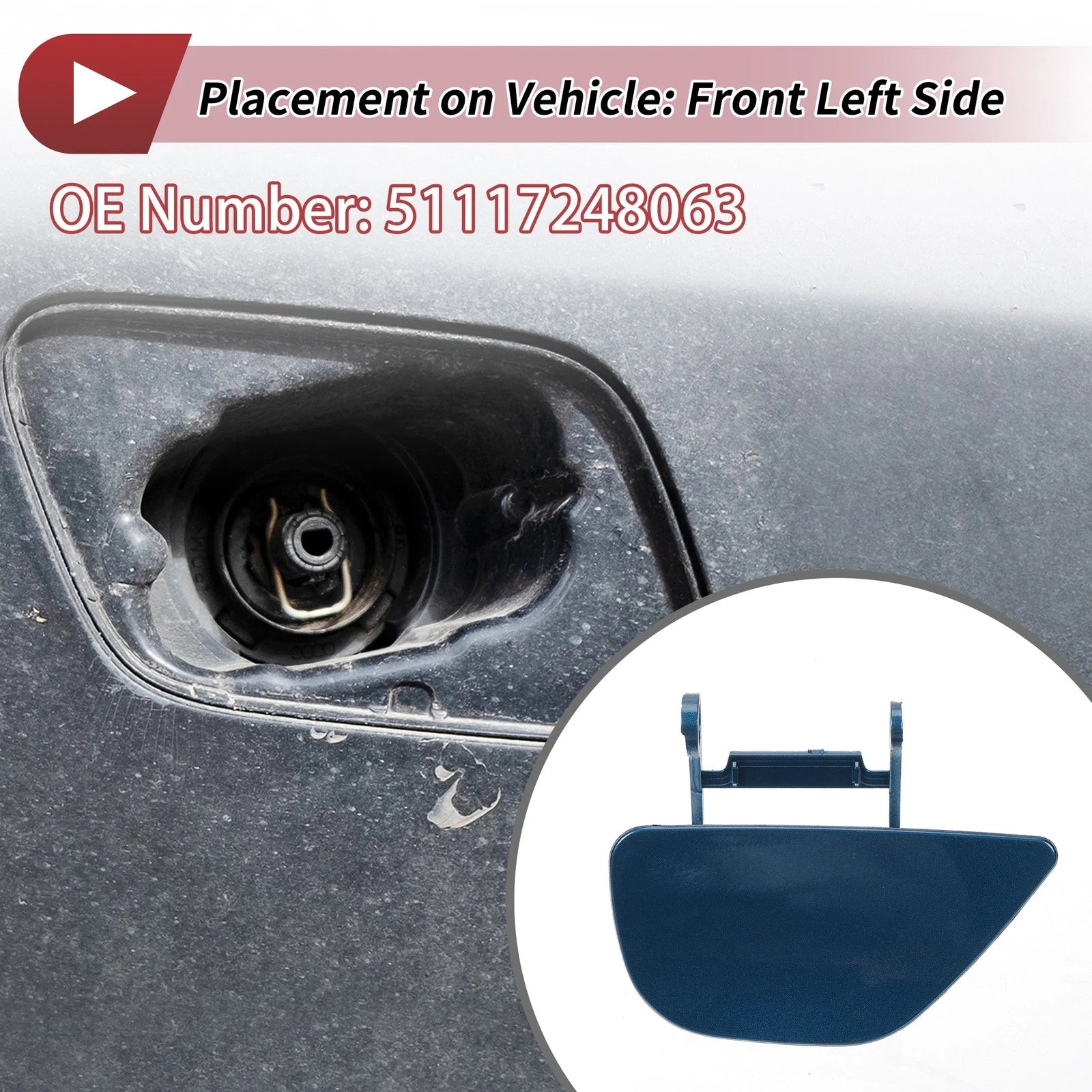 Front Left Washer Nozzle Cover Cap No. 51117248063 for BMW 535i GT (2010–2017) Blue