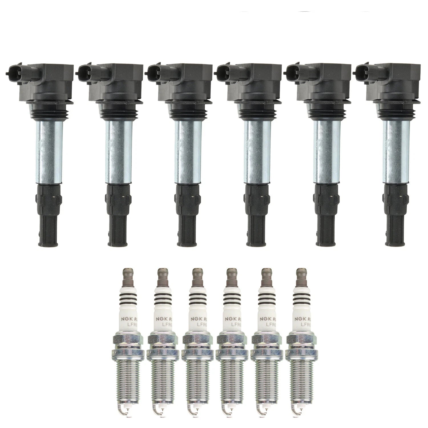 Set of 6 Ignition Coils & NGK Ruthenium HX Spark Plugs for CTS LR2 XC90 V6 L6