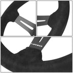 350mm 2.5" NRG 3-Spoke Black Suede Leather Steering Wheel w/6 Bolts for Universal
