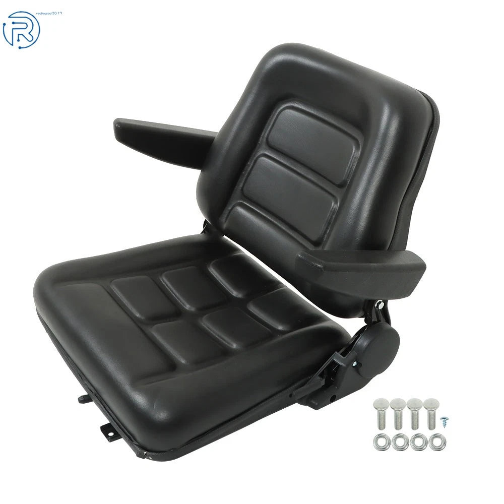 Adjustable Black Forklift Seat with Armrests & Safety Switch Universal