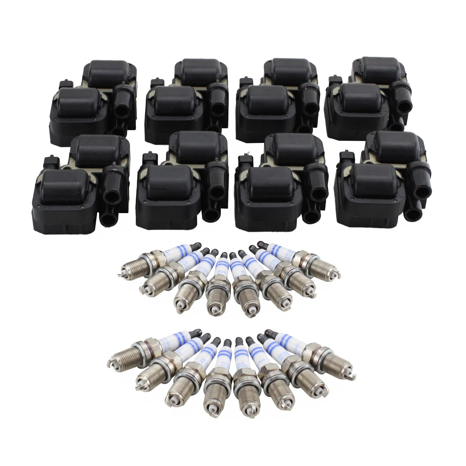 Set of 8 Ignition Coils & 16 Double Platinum Spark Plugs for Mercedes V8 (4.3, 5.0)