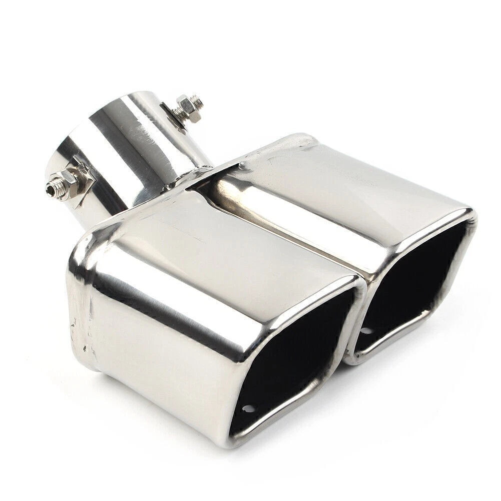 Universal Silver Dual Exhaust Pipe Tail Muffler Tip Square