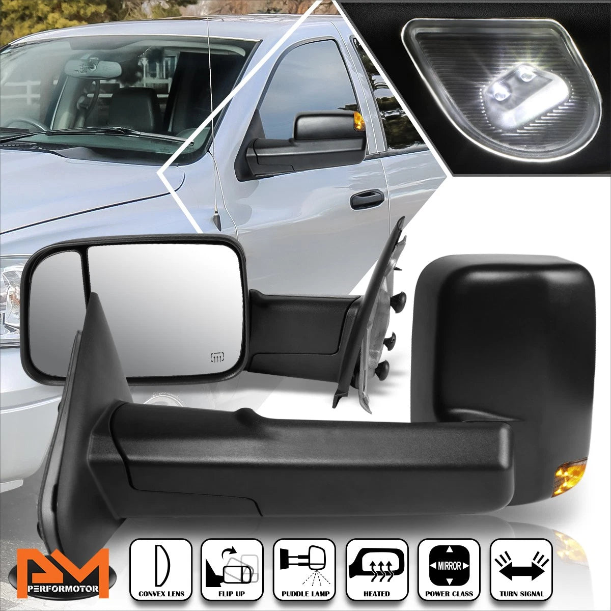 Power Heated Towing Mirror for Dodge Ram (2002–2009) - LED Signal, Puddle Lamp