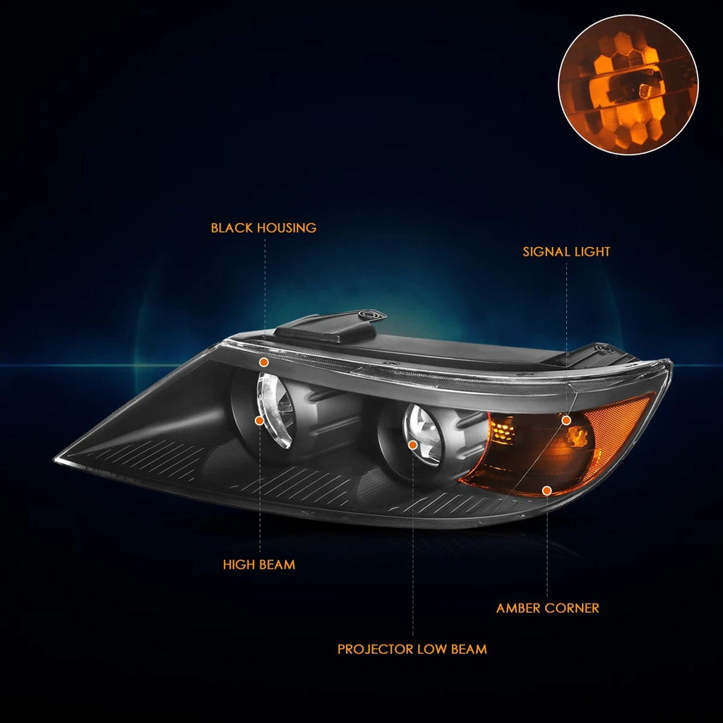 Projector Headlights for Kia Sorento (2011–2013) - Black Housing, Amber Corner