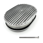 Air Cleaner Assembly Fully Polished Oval Aluminum Finned for Holley Carb (5-1/8")