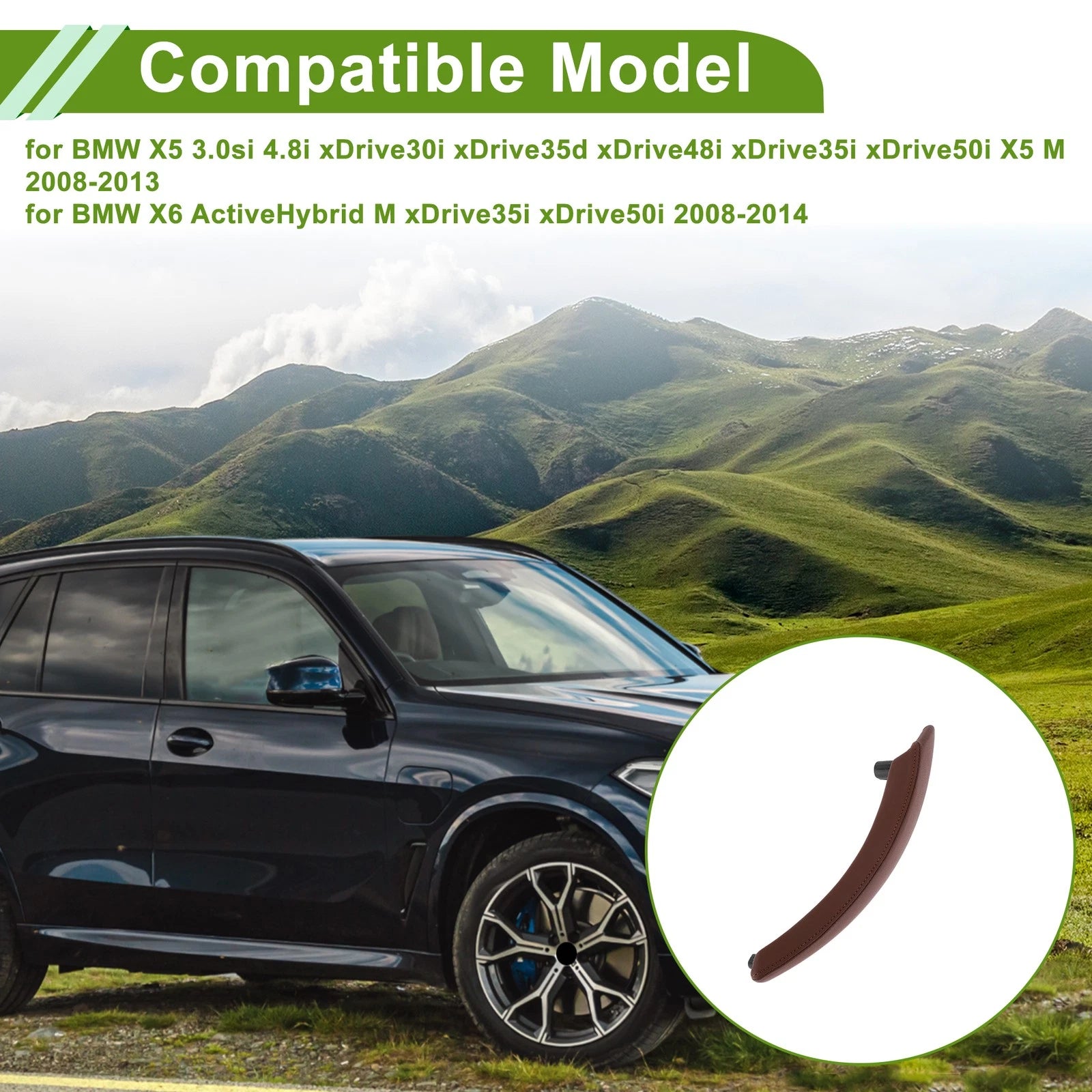 Door Panel Handle Pull Trim Cover for BMW X5 (2008–2013) No. 51416970174 Reddish Brown