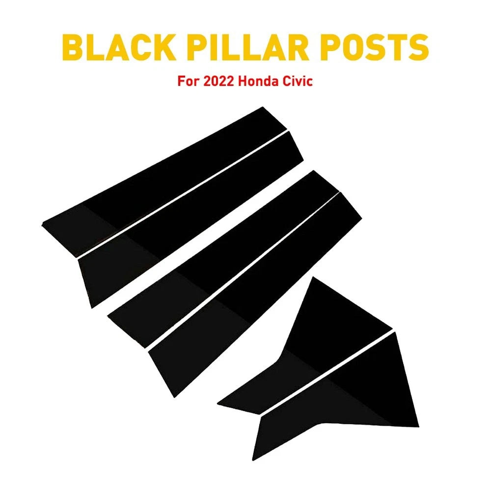 Set of 6 Black Glossy Pillar Post Door Trim for Honda Civic Sedan (2022)