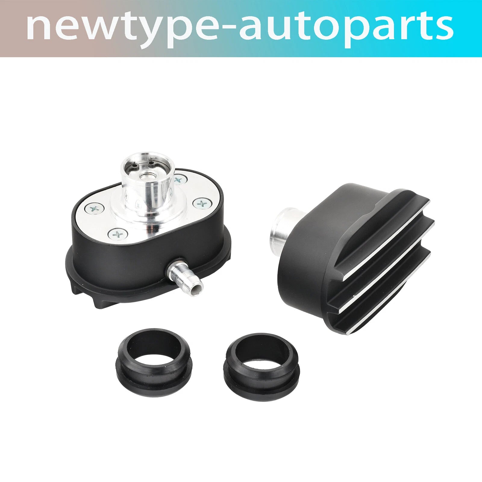 Black Aluminum Finned Valve Cover Air Breather PCV Combo for