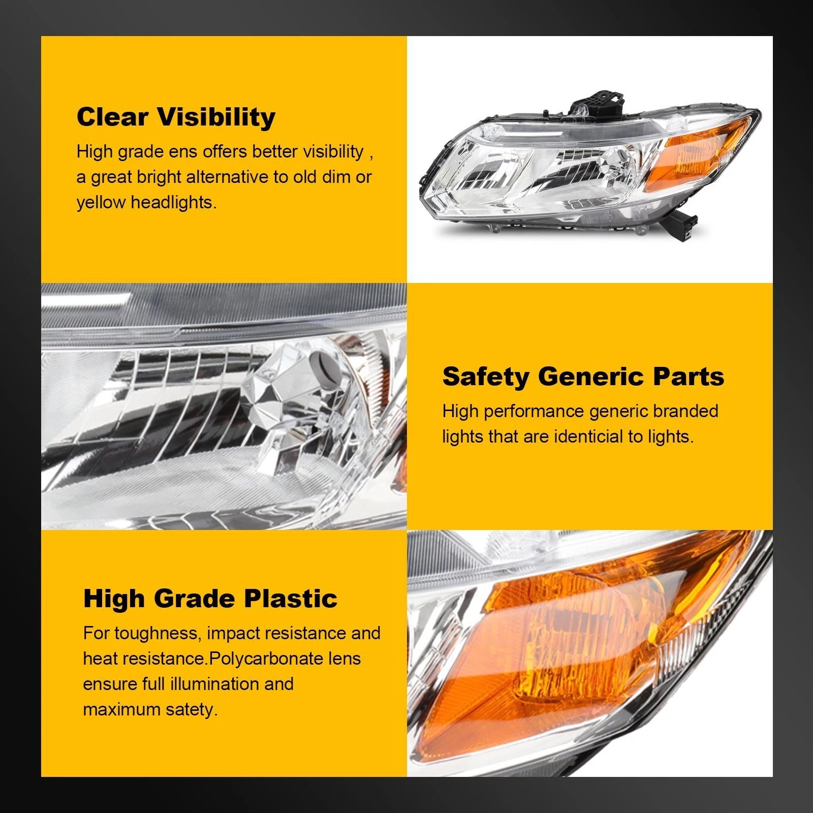 Chrome Headlight Assembly Pair for Honda Civic 4-Door Sedan (2012–2015)