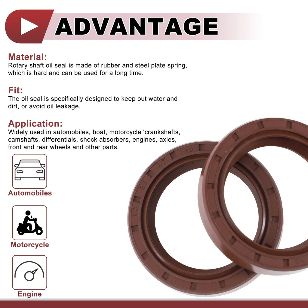 2X Oil Seal Rotary Shaft Seal for Various Models (35x47x10mm) FKM Rubber