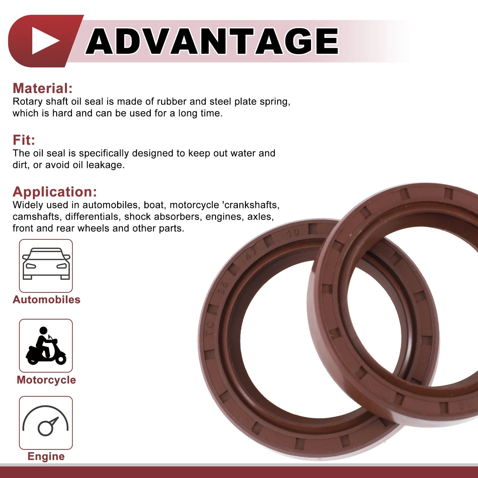 2X Oil Seal Rotary Shaft Seal for Various Models (35x47x10mm) FKM Rubber