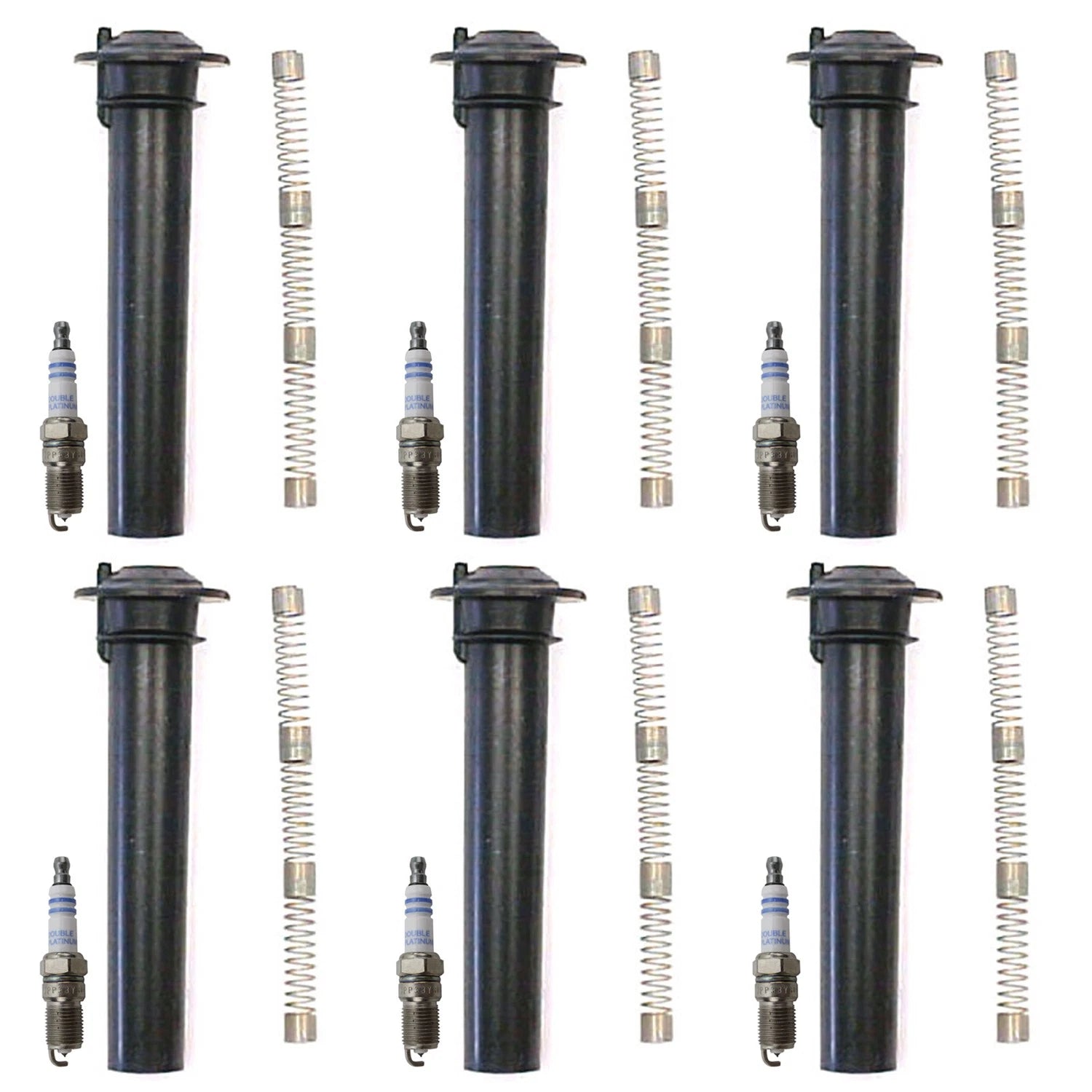 Set of 6 Bosch Double Platinum Spark Plugs & Denso Ignition Coil Boot Kit for Escape V6
