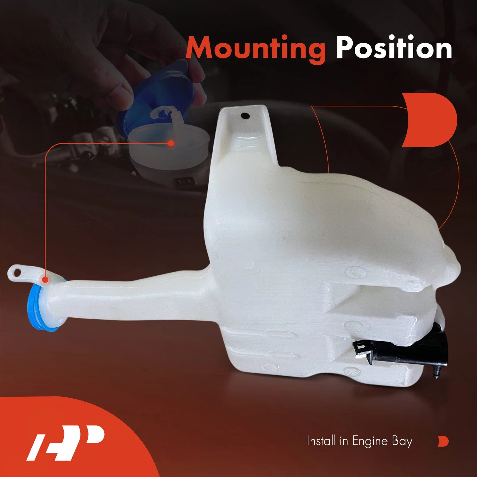 Windshield Washer Reservoir with Cap & Pump for Honda Accord (1998-2002)