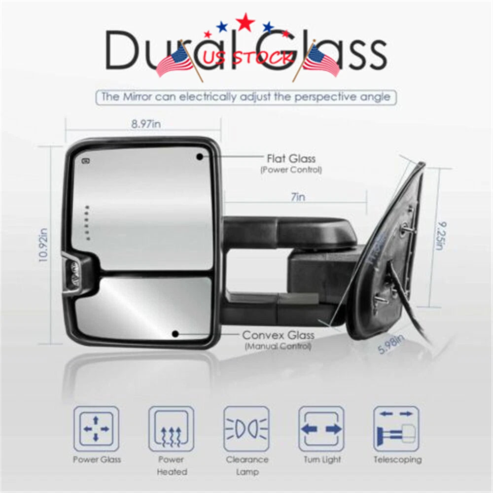 Set of 2 Chrome Smoked LED Towing Mirrors for 2007–2014 Chevrolet GMC Trucks