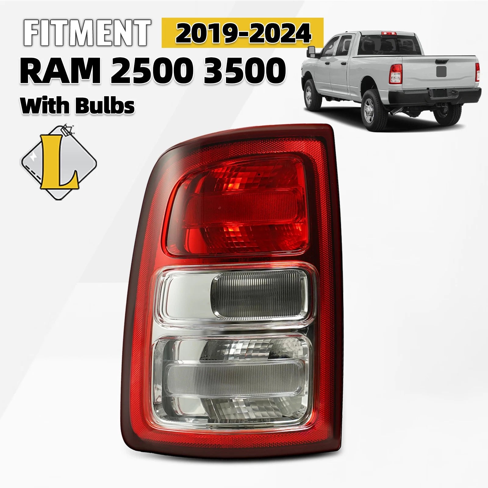 Halogen Tail Light for RAM 2500 3500 (2019–2024) Chrome Bezel Driver