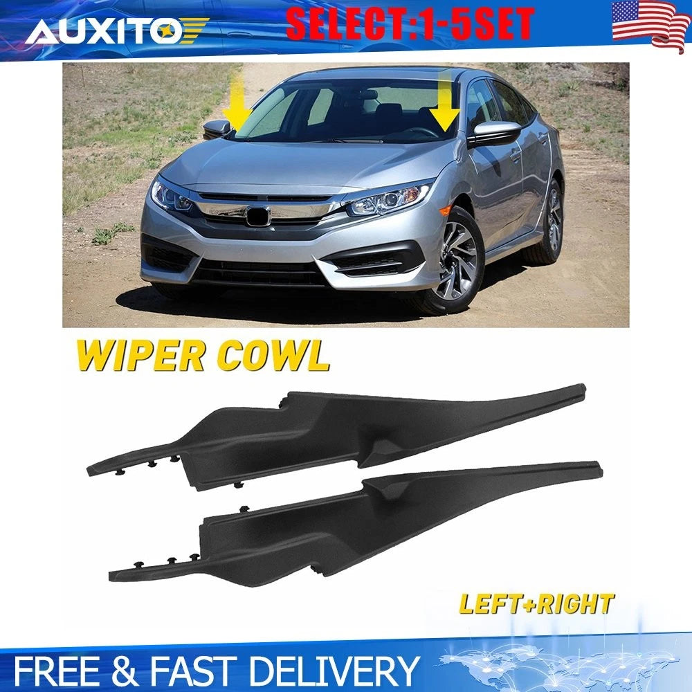 2X Front Windshield Wiper Cowl Panel Cover Trim for Honda Civic (2016–2020)