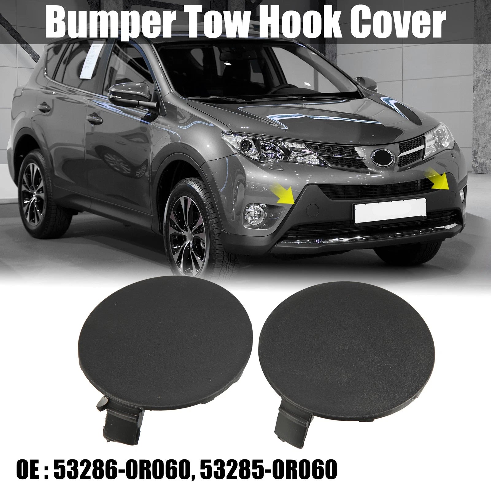 1 Pair Front Bumper Tow Hook Cover for Toyota RAV4 (53286-0R060, 53285-0R060)