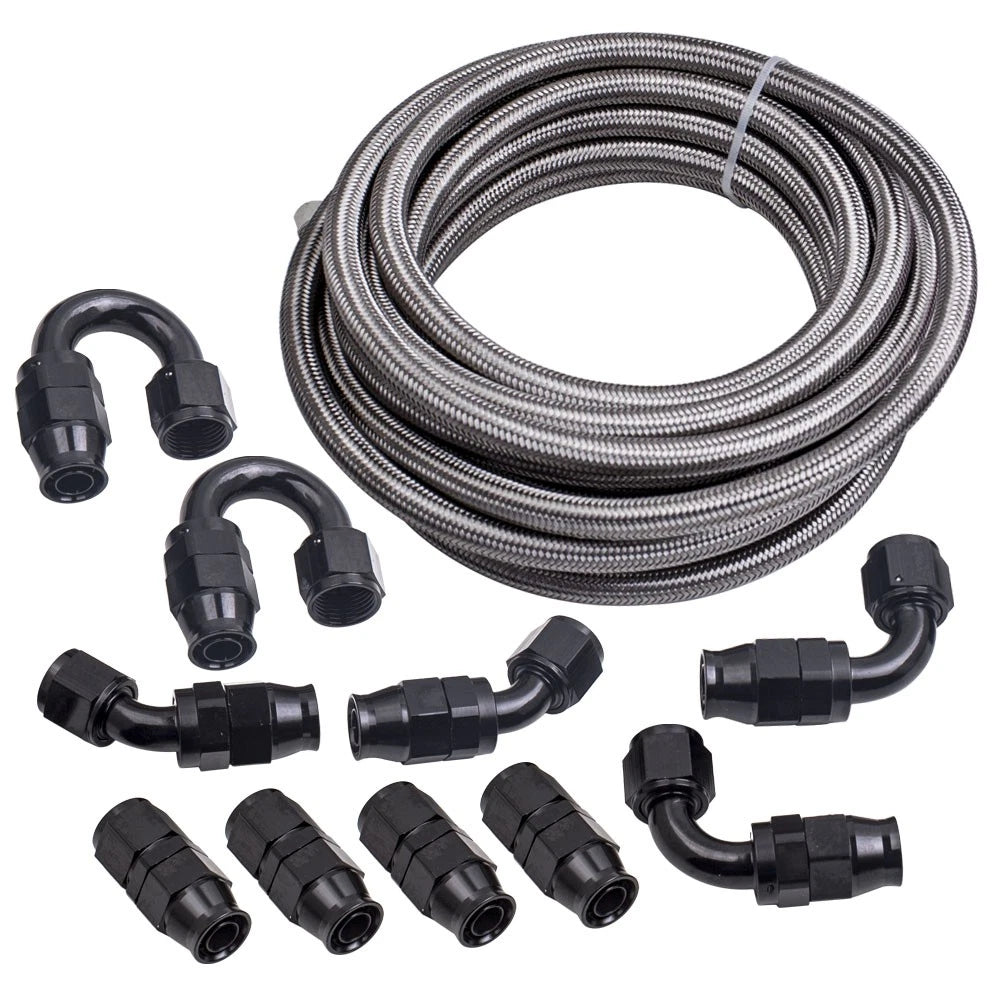 10AN Stainless Steel PTFE Fuel Line Hose Kit for Universal Applications (20FT)