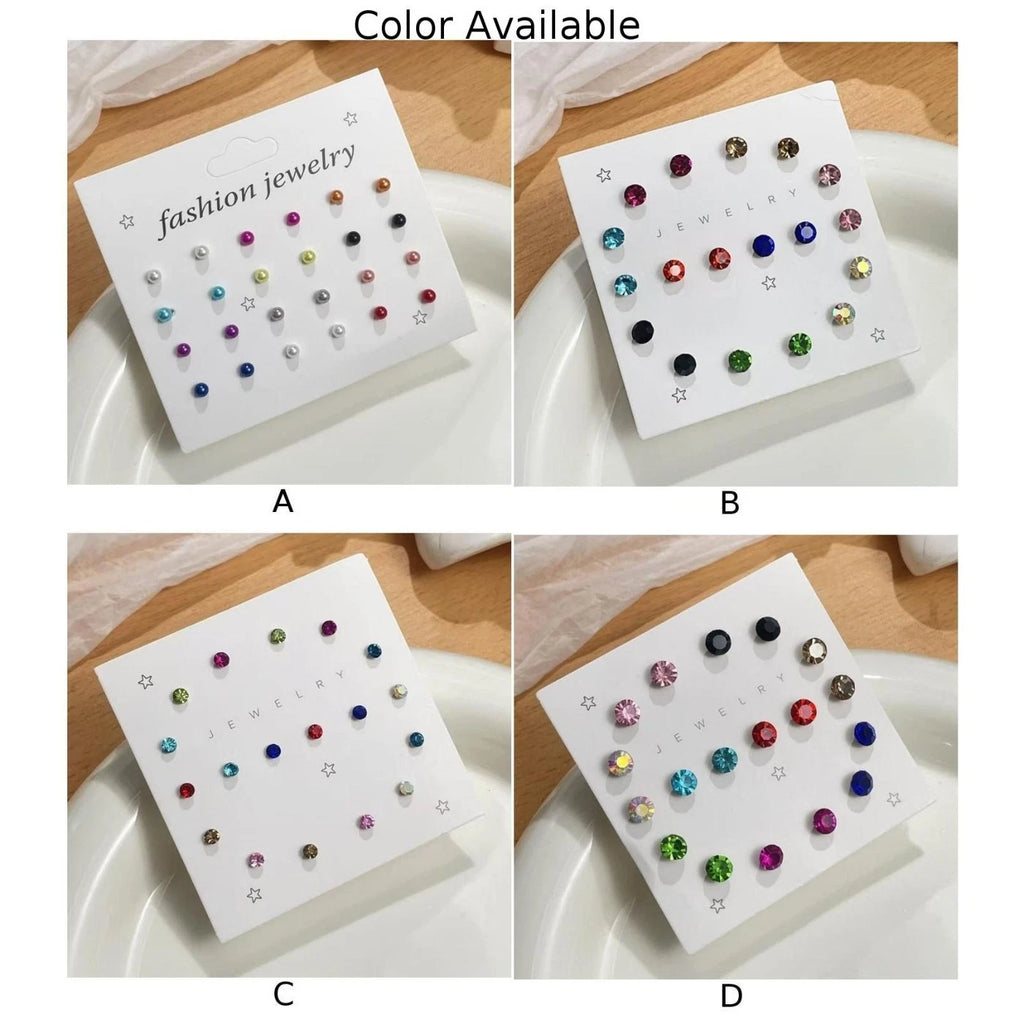 Set of 2 Multicolor Geometric Zircon Earrings with Resin Packaging
