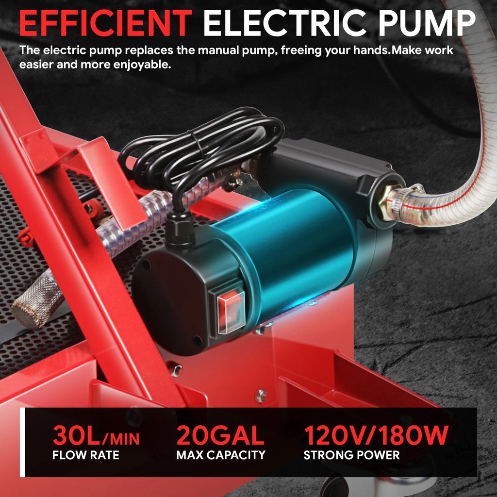 20 Gallon Portable Oil Drain Pan with Electric Pump & Wheels