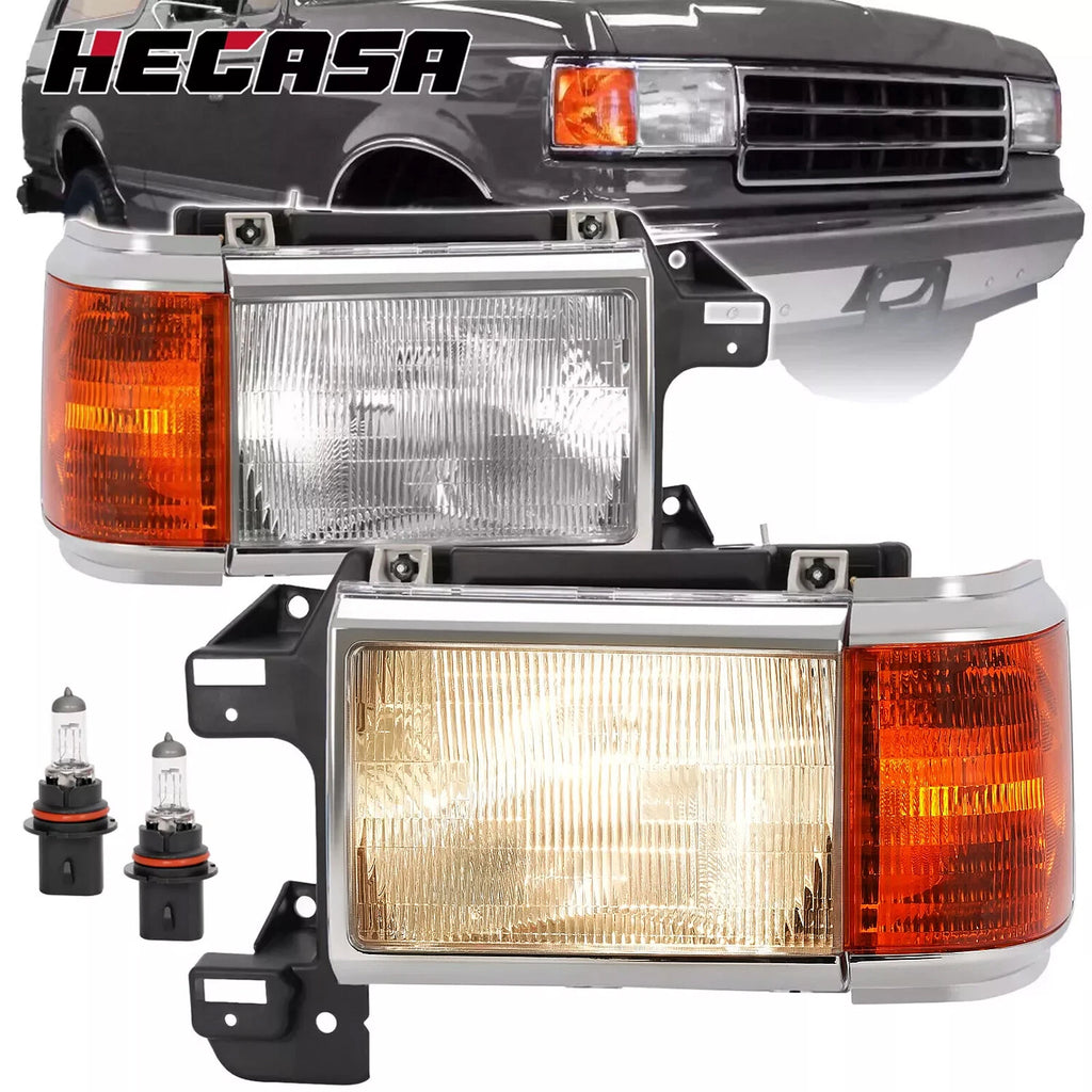 Set of 2 Headlights for Ford Bronco F150 F250 (1987–1991) Chrome Trim