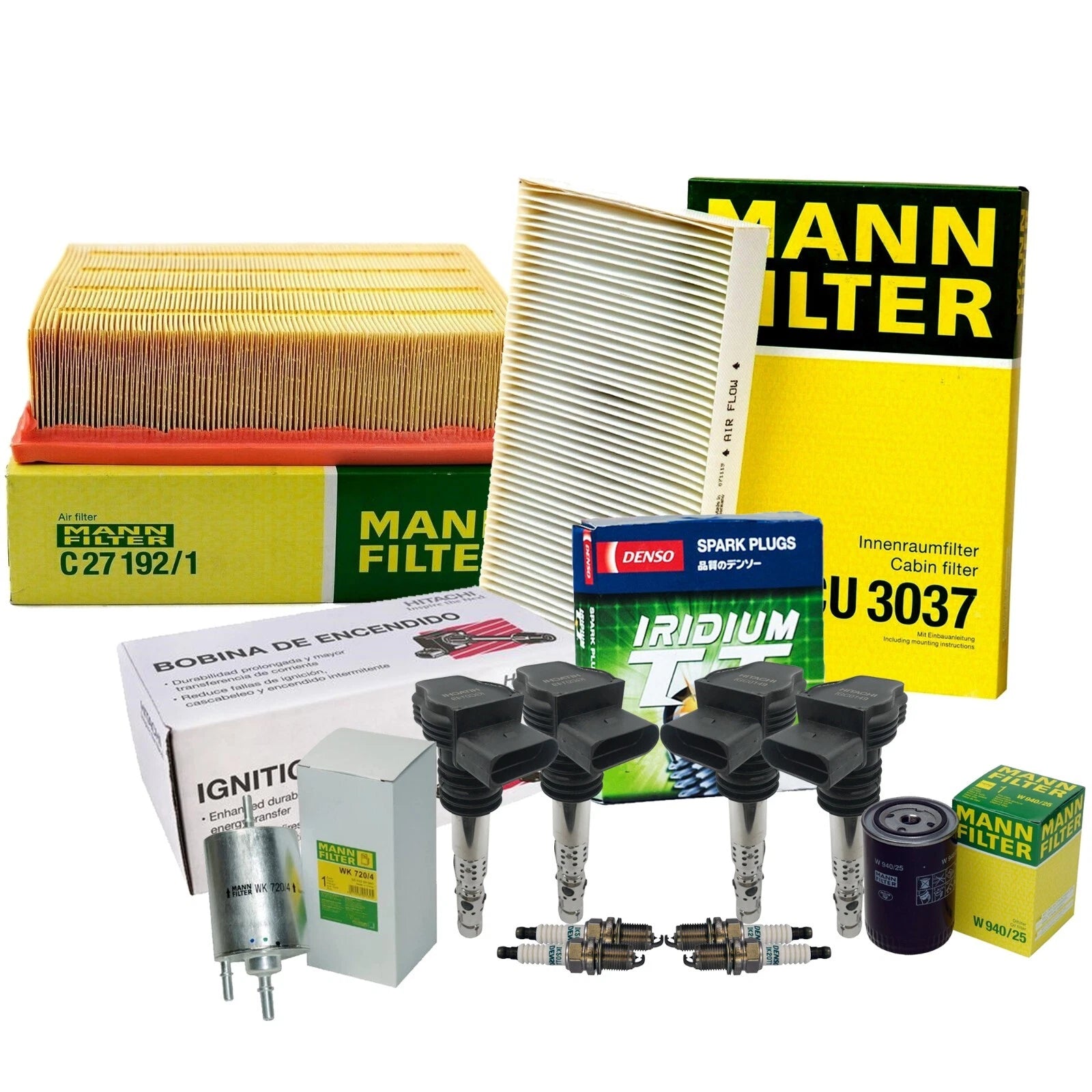 Set of 4 Iridium Spark Plugs for Audi A4 (2000–2005) - Mann, Hitachi, Denso