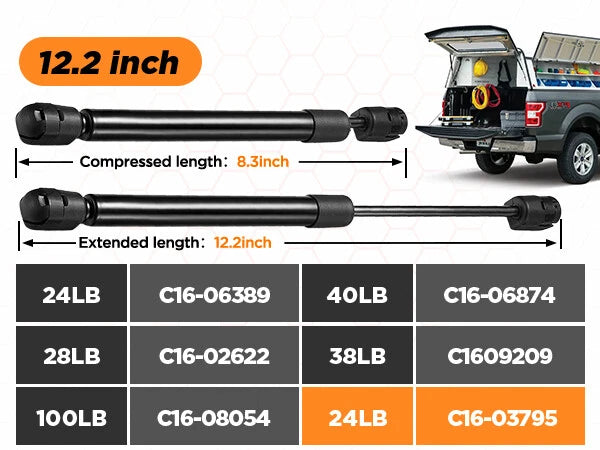 2X C16-03795 Gas Struts for Leer Camper Shell (12 inch, 24LB/107N)