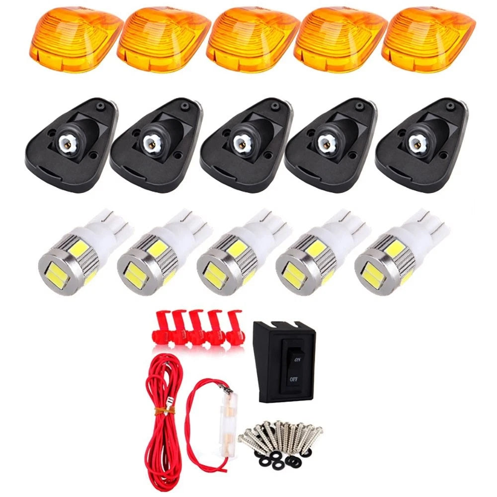 5 Pcs Amber Cab Running Marker Lights + White LED Side Marker Lights for Ford