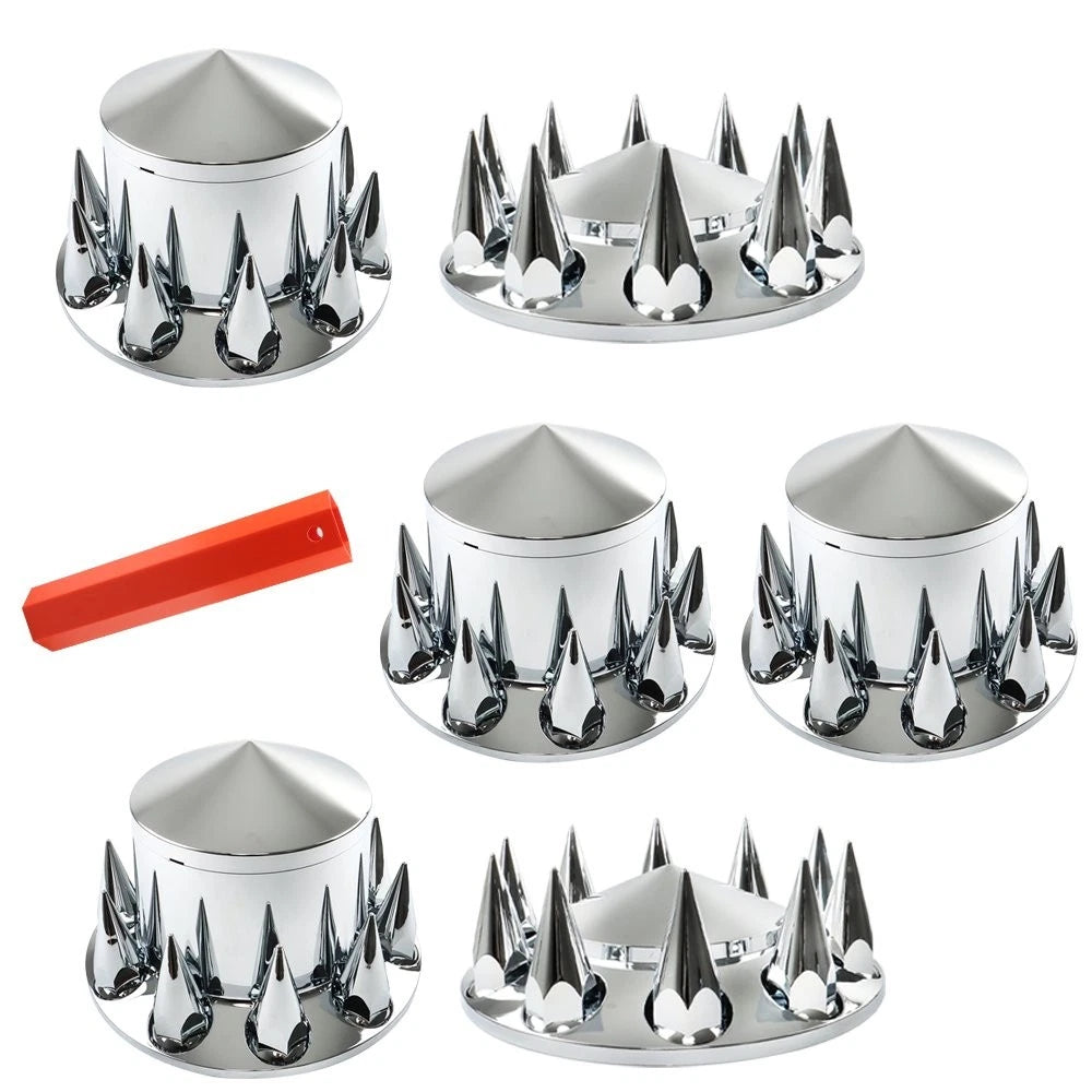 Set of 2 ABS Chrome Axle Cover Kits for Semi Trucks (33mm Thread-on Nut)