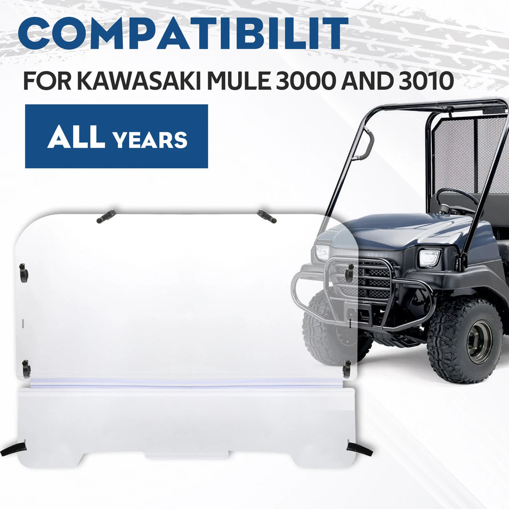 Clear Folding Windshield with Hardware for Kawasaki Mule 3000/3010 (2003–2013)