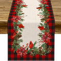 Christmas Cardinal Table Runner 13" x 72" Buffalo Plaid Poinsettia Holly