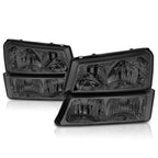 Set of 2 Clear Corner Smoked Headlight Lamps for Chevy Silverado/Avalanche (2003–2006)