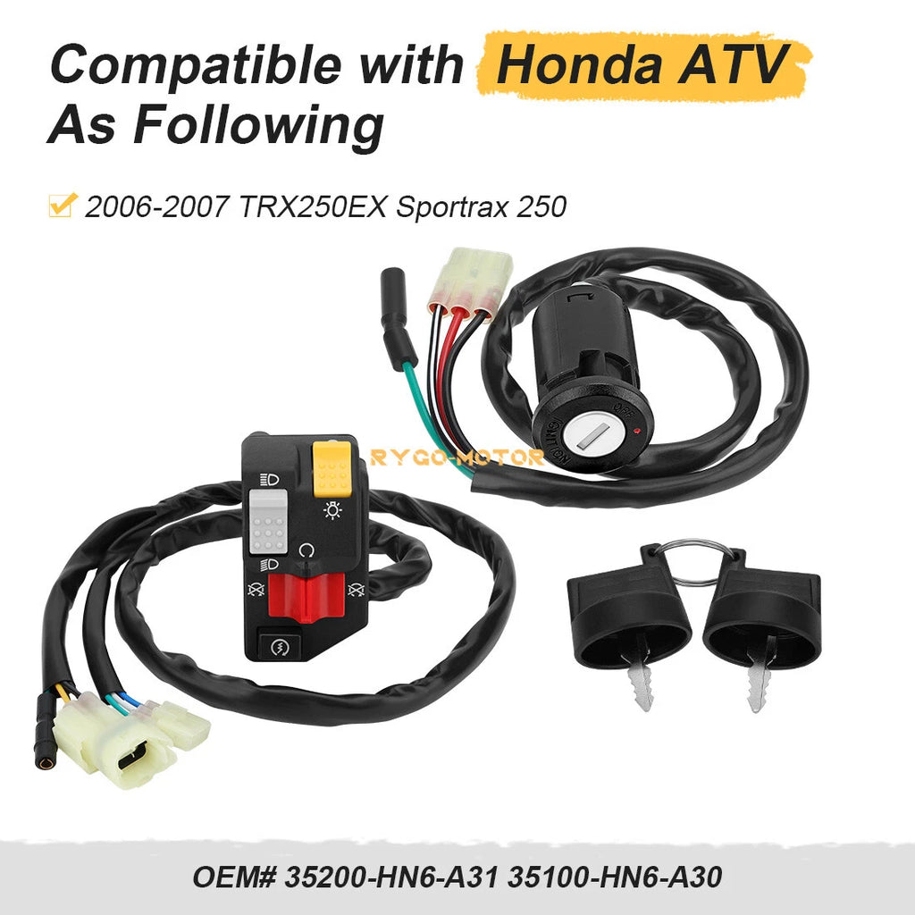 Left Handlebar Switch & Key Switch Kit for Honda Sportrax 250 TRX250EX (2006–2007)